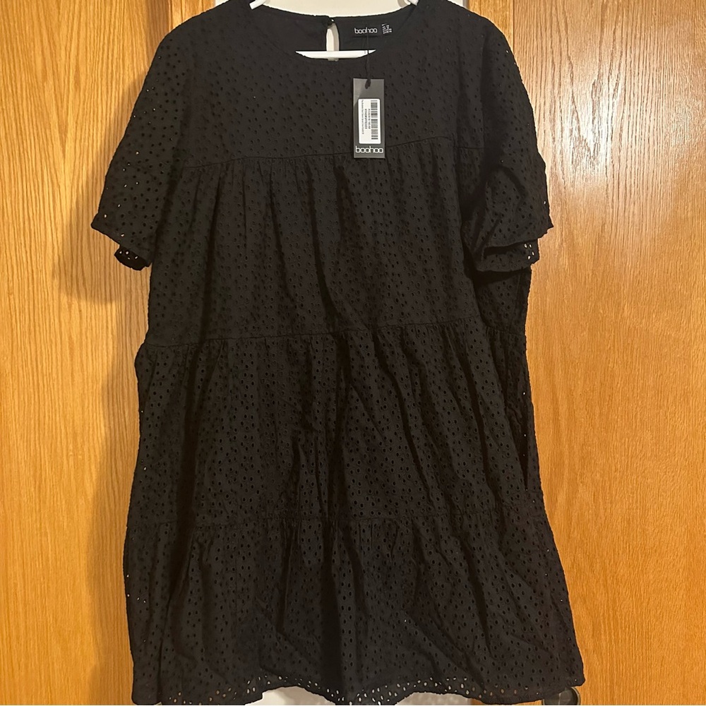 Boohoo Black Smock Dress